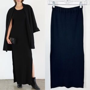Kathryn Mccarron Ribbed Knit Cashmere Blend Midi Skirt Size XS NWT Solid Black